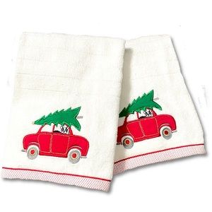 2pk Embellished Hand Towels ◈ Frenchie Tree Christmas Car